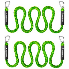 Obcursco Bungee Dock Line, Jet Ski Dock Line with Double 316 Stainless Steel Clips, Boat Snubber Docking Rope for PWC, Boat Accessories for Yamaha Waverunner, Seadoo, Kayak, 2 Pack (Yellow/Green, 6ft)