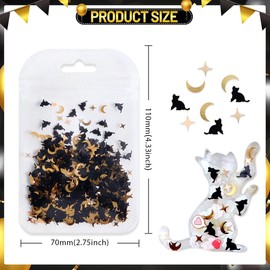 Black Gold Cat Nail Art Glitter - Cute Cat Moon Star Nail Sequins 3D Holographic Cartoon Nail Art Flake Supplies Mixed Cat Design Nail Sticker for Women Gel Polish Nail Tips DIY Manicure Decoration