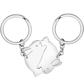YAYAKO Cute Bunny Keychains Stainless Steel Couples Rabbits Easter Gifts for Women Girls Car Key Valentine's Day Decorations (Silver A)