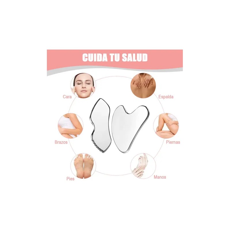 2pzs Gua Sha Facial Grande Acero Inoxidable Masajes Cuello