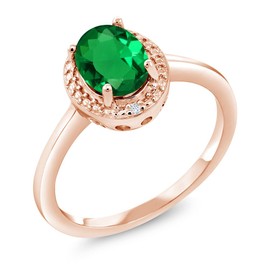 Gem Stone King 18K Rose Gold Plated Silver Green Nano Emerald and White Diamond Engagement Ring For Women (1.01 Cttw, Gemstone May Birthstone, Oval 8X6MM, Available In Size 5, 6, 7, 8, 9)