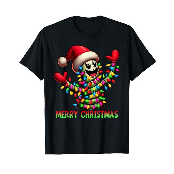 Inflatable Tube Man Cartoon Wacky Wavy Christmas Lights T-Shirt, black