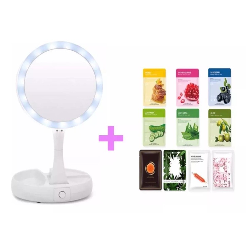 Misorel Espejo Luz Led Maquillaje + 10 Mascarillas Coreanas Facial