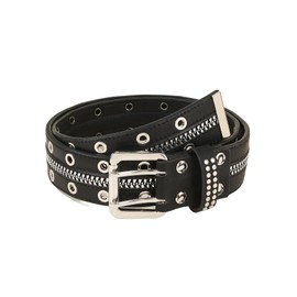 RoseSeek Women's Vintage Zip Rivet Studded Belts PU Leather Western Punk Waist Belts for Jeans Black suit waist size: 44.5"