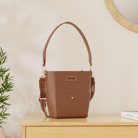 Wrangler Bucket Handbags for Women Crossbody Shoulder Purse with Guitar Strap and Hobo Bag Organizer Insert Tote Oversized Coffee WG67-918CF