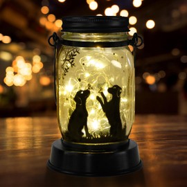 Lighted dog Lantern Glass Mason Jar with LED Lights, Decorative Home Decor, Wedding/Housewarming Gift, Solar Lanterns Outdoor Garden Decor, mom Gift, Grandma Gift, Gifts for Mother,Dog lover gifts
