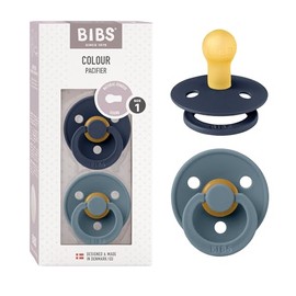 BIBS Chupones Colour Pack de 2, Tetina redonda de látex natural, Talle 1, Color Deep Space/Petrol, 0 a 6 meses, Hecho en Dinamarca