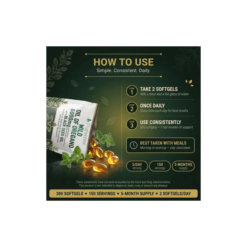 Puretrex Aceite De Orégano Salvaje - 300 Cápsulas Blandas