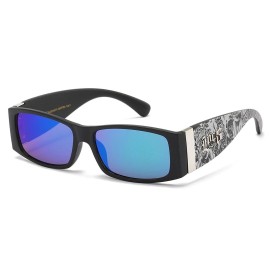 LOCS Sunglasses Graffiti Skull Printed Legs Mirror Lens Plastic Frame Sport Men. - Matte Black (Green-Purple Mirror Lens)