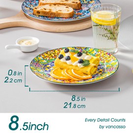 vancasso Salad Plates Set of 6-8.5 Inch Ceramic Dessert Plate, Small Dinner Plate Set, Microwave, Oven and Dishwasher Safe, Colorful Bohemian Style Dishes for Kitchen
