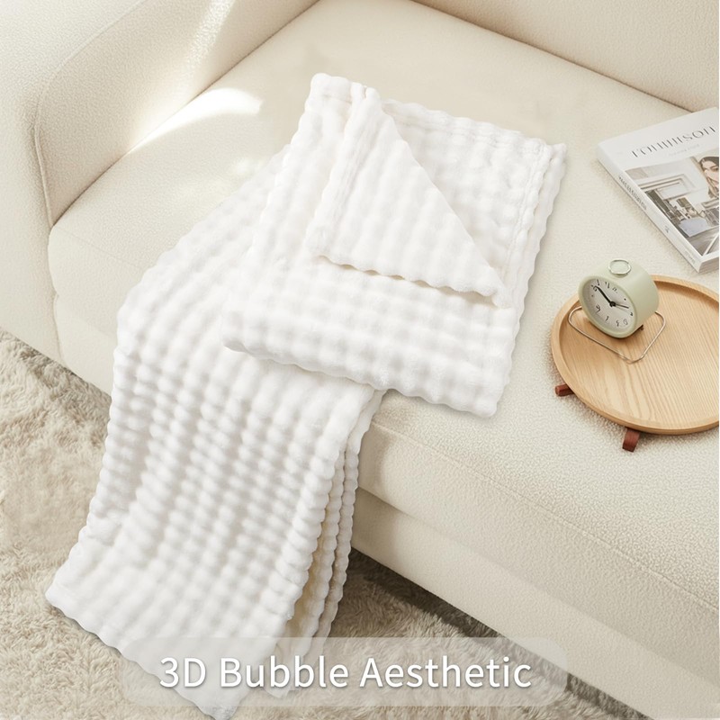 RUIKASI Fleece Throw Blanket for Sofa - White Single Fluffy