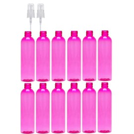 Premium Essential Oil 2 Ounce Cosmo Round Bottles, PET Plastic Empty Refillable BPA-Free, with Natural Color Fine Mist Spray Caps (Pack of 12) (Pink)