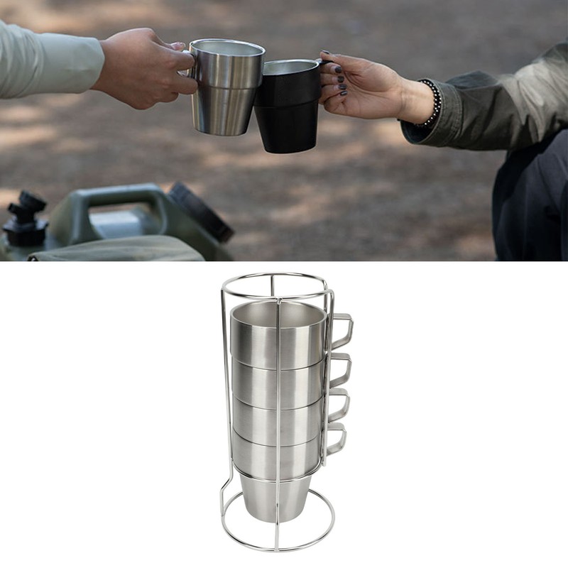 4PCS Camping Double Layer Cups Stainless Steel Food Grade Plastic