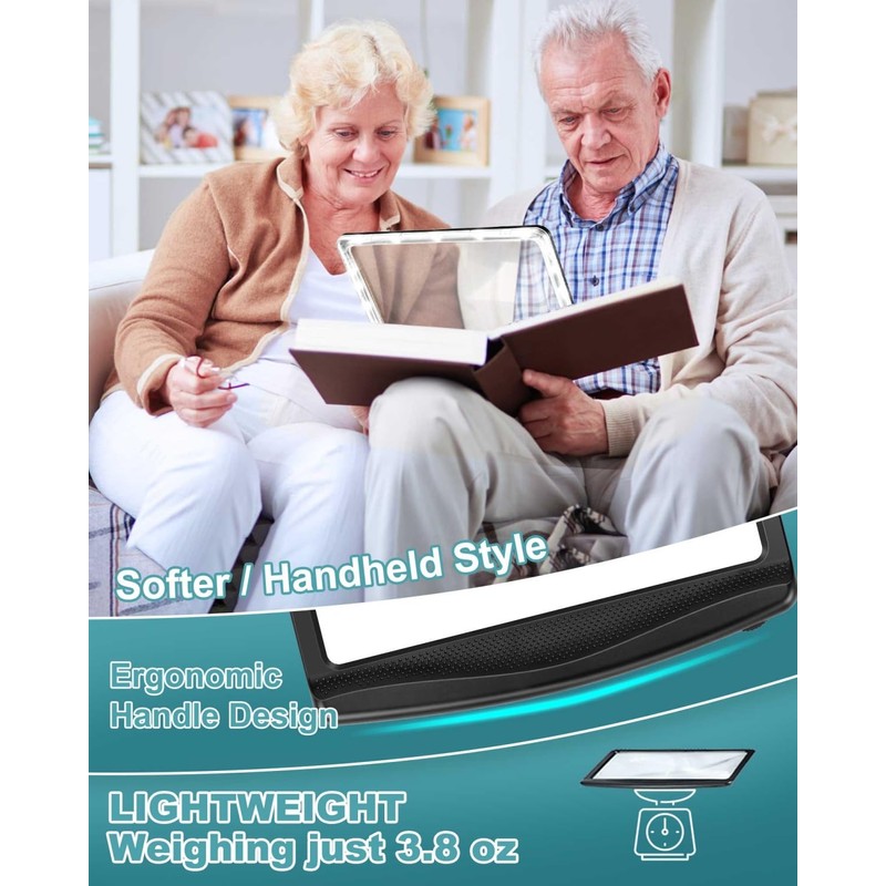 5X Rechargeable Magnifying Glass for Reading, Large Bright LED Lighted