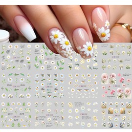 Flower Nail Stickers 36 Sheets Nail Decals for Nail Art Floral Nail Design Stickers Rose Daisy Self-Adhesive Stickers DIY Nail Art Decoration Spring Summer Nail Decals for Woman Girls