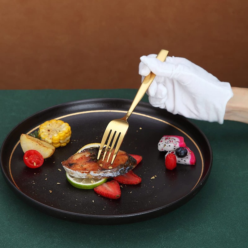 Golden Dinner Forks 6 Pieces, Kyraton Titanium Gold Plated Stainless