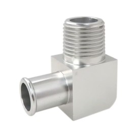 Universal Chrome Billet Aluminum 90° Heater Hose Fitting 1/2" NPT to 5/8" Hose Barb Fits 1/2" NPT Water Pumps or Intake Manifolds