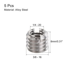 sourcing map 1/4" Female to 3/8" Male Convert Screw Adapter 0.31" Height for Camera Tripod Alloy Steel Through Hole 5Pcs