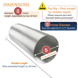 Awoco 8 Inches Diameter x 10 Feet Long Semi-Rigid Flexible Aluminum Duct - Ideal for Kitchen, Bathroom, Range Hood Venting (10 ft x 2 pcs)
