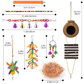 ERKOON Vogelspielzeug, Wellensittich Spielzeug Hängende Glocke, Haustier-Vogelkäfig-Hängematte, Schaukelspielzeug aus Holz, Sitzstange und Spiegel, Kauspielzeug für kleine Papageien