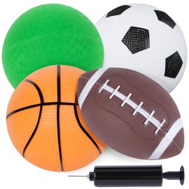 LovesTown 4-Pack Sports Balls, 5-Inch Soccer Ball, Basketball, Playground Balls & 7 Inches Footballs for Toddlers Adult, Party Favors for Kids Christmas Stocking Stuffers, Xmas Gifts Goodie Bag filler