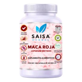 Maca Roja Orgánica 100 % Pura Con 100 Cápsulas | Suplemento Alimenticio | Saisa Herbal | Salud Ósea, Antioxidante, Energía