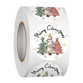 Heyfibro 1.5 Inches Christmas Sticker Roll, 500 Pcs Merry Christmas Stickers for Kids, Winter Holiday Round Labels Stickers for Gift Packing, Cards, Envelopes, Party Supplies(Christmas Tree 3)