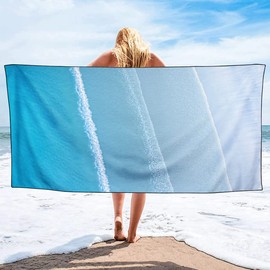 Violetpos Quick Drying and Lightweight Beach Towels, Beach Towel, Large, 90 x 180 cm, Quick-Drying Microfibre, Printed with Blue Sea, Sand Beach