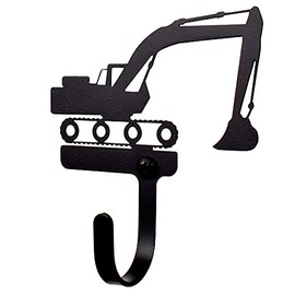 Modern Artisans American Made Themed Single Wall Hook, Black Powder-Coated Steel (Construction Excavator)