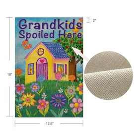 Grandkids Spoiled Here Garden Grandpa Grandma House Flag Burlap Double Sided Yard Outdoor Decoration 12.5 x 18 Inch