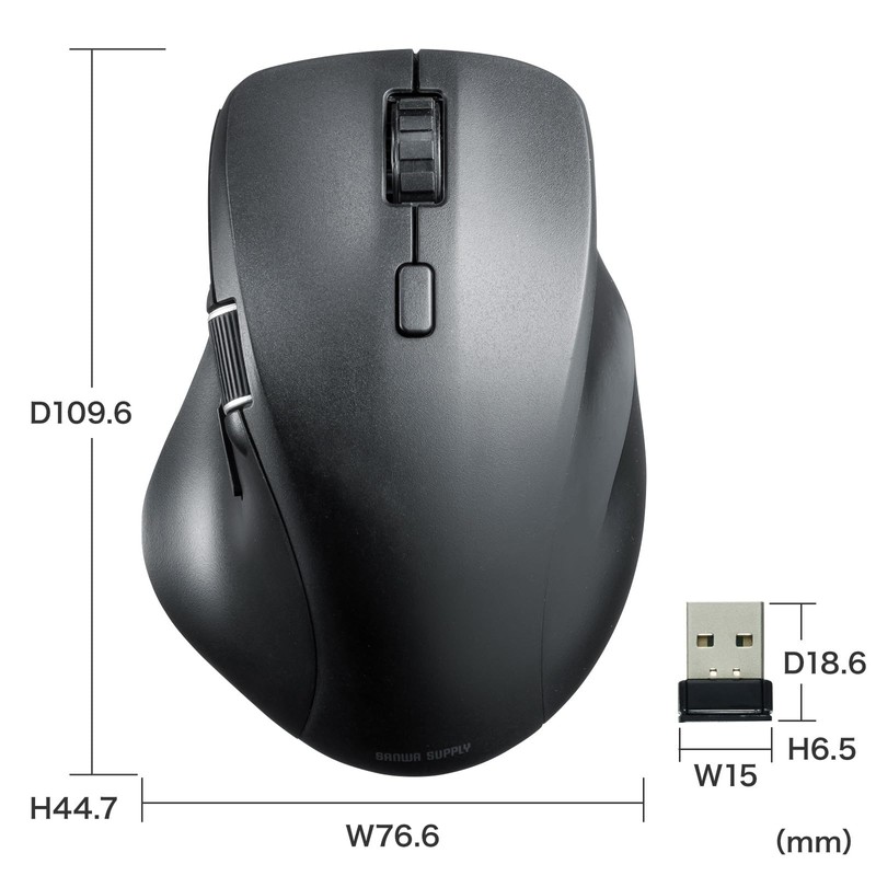 Sanwa Supply MA-WBS524BK Quiet Wireless Mouse (with Side Wheel, 5