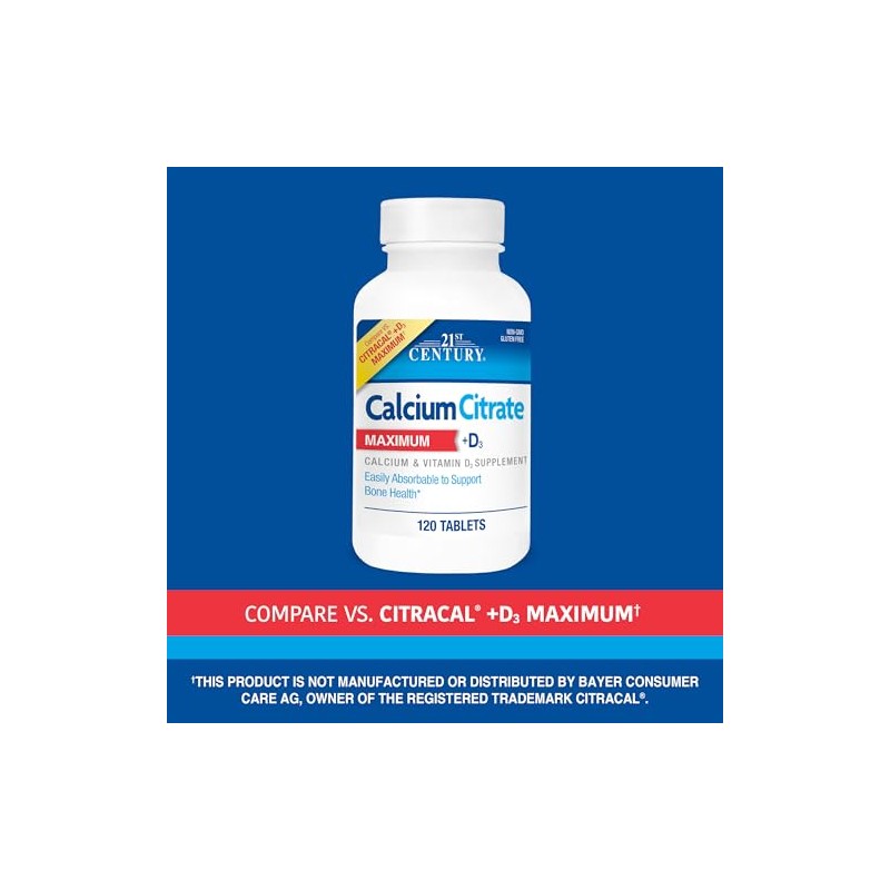21st Century Calcium Citrate Plus D Maximum Caplets, 120 Count