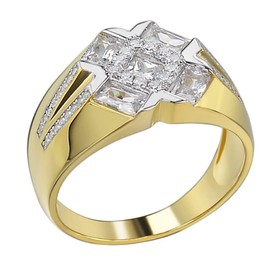 Men's Iced 14k Gold & Real Solid 925 Silver Ring -Hip Hop Iced Baguette Ring - Pinky Or Any Other Finger Ring - Sizes 6-13 (11)