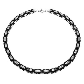 Mechanic Byzantine Biker Jewelry Urban Double link Flexible Heavy Chain Necklace Men Teen Black Silver Two Tone Stainless Steel 24 Inch