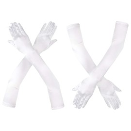 WPNCYK 2 Pair White Long Gloves, White Gloves, White Gloves Fancy Dress, Satin Gloves Elbow Length Satin Gloves, Silk Gloves, 1920s Opera Gloves Long Gloves for Women for Evening Party Opera Bridal