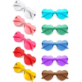 10 Pcs Heart Sunglasses Bulk Heart Shaped Rimless Sunglasses for Women Frameless Glasses Transparent Candy Color Fun Sunglasses Party Sunglasses for Men Party Favors, 10 Colors
