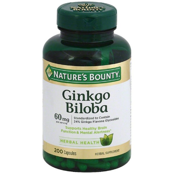 Nature's Bounty Ginkgo Biloba 60mg Capsules 200 ea ( Pack of 3)