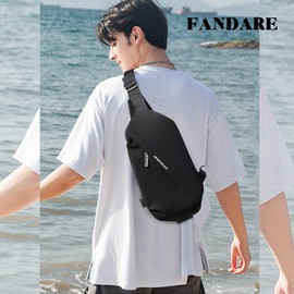 FANDARE Sling Chest Bag Shoulder Crossbody Backpack with USB Charging Port Men Women Business Casual Daypacks for Outdoor Travel Work Hiking Running Indoor Activities Waterproof Polyester Black