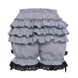 Mikan Tsumiki Bloomers for Women Kawaii Shorts Victorian Pantloons Pumpkin Pants Steampunk Maid Lace Ruffle Shorts Underskirt, Black & White Stripes, M