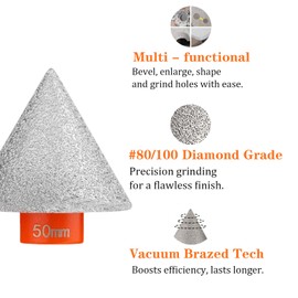 3 PCS Professional Diamond Chamfering Set, 5/8-11 Threaded Diamond Hole Saw & Beveler for Tile, Granite, Marble – Professional Stoneworking & DIY Tile Edge Tool (2"+1"+Adapter)