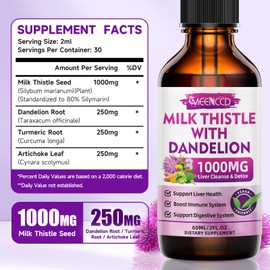 2 Pack Milk Thistle Liquid Drops - Liver Cleanse Detox & Repair - 1000mg Milk Thistle Supplement for Liver Support, Silymarin Milk Thistle Liver Supplement for Liver Health, Vegan, Non-GMO, 4 Fl Oz
