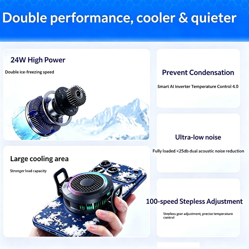 Magnetic Cell Phone Cooler for Gaming, 24W Cellphone Cooling Fan