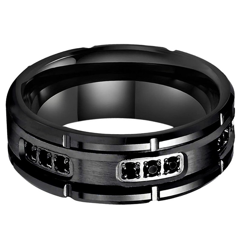 TUTISS 8mm Black Tungsten Rings for Men Women Eternity Engagement