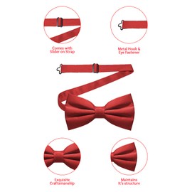 Trimming Shop Satin Classy Neck Bow Tie Solid Deep Red Colour Adjustable Butterfly Pretied Bowtie Tuxedo Men Women Kids Formal Casual Party Wear Fashion Accessory