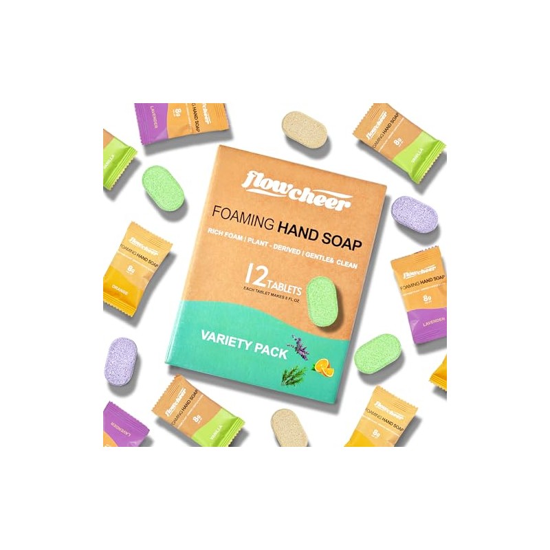 Flowcheer Foaming Hand Soap Refill Tablets, 12 Pack (Makes 12