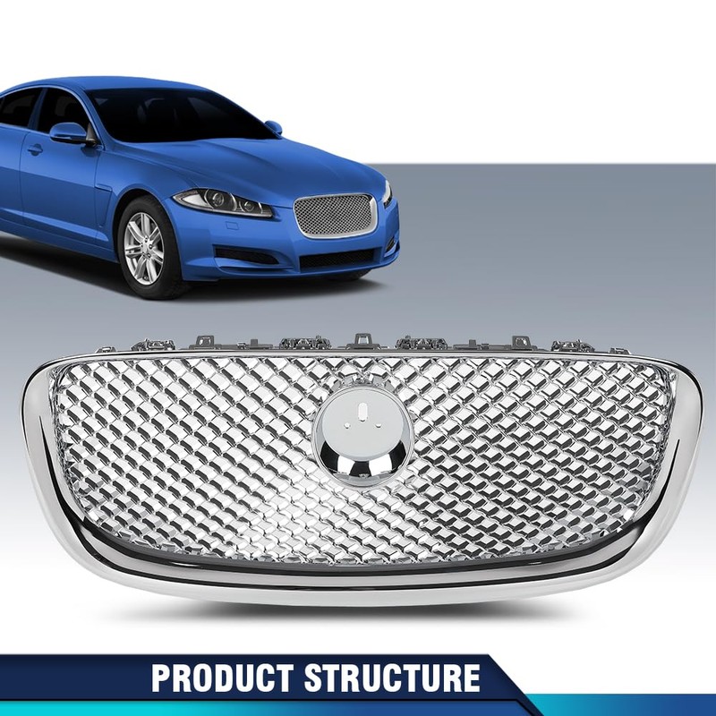 PIT66 Upper Front Mesh Grille W/Emblem Compatible with Jaguar XF