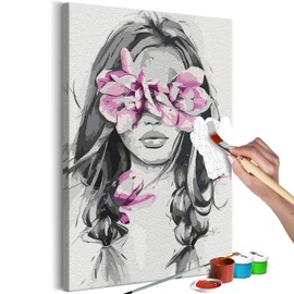 murando - Painting by Numbers Portrait Woman Face Pink Flowers 40 x 60 cm Painting Set with Wooden Frame on Canvas for Adults Children Painting Hand Painted Kit DIY Gift Decoration