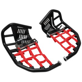 HECASA Nerf Bars Foot Pegs Heel Guards Compatible with All Years Honda TRX 450R 450ER Heel Guards Side Steps (Black Nerfs + Red Nets)