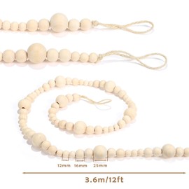 GWHOLE 1pcs 11.8ft Christmas Wood Bead Garland Garland Xmas Tree Farmhouse Mantle Wall Hanging Decor for Christmas Tree Holiday Decoration (Wood Color)