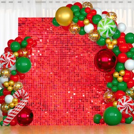 Shimmer Wall Backdrop Panels Iridescent Red Sequin Backdrop for Bachelorette Party Bridal Shower Stage Wedding Backdrop Panel Decor (12 Packs)